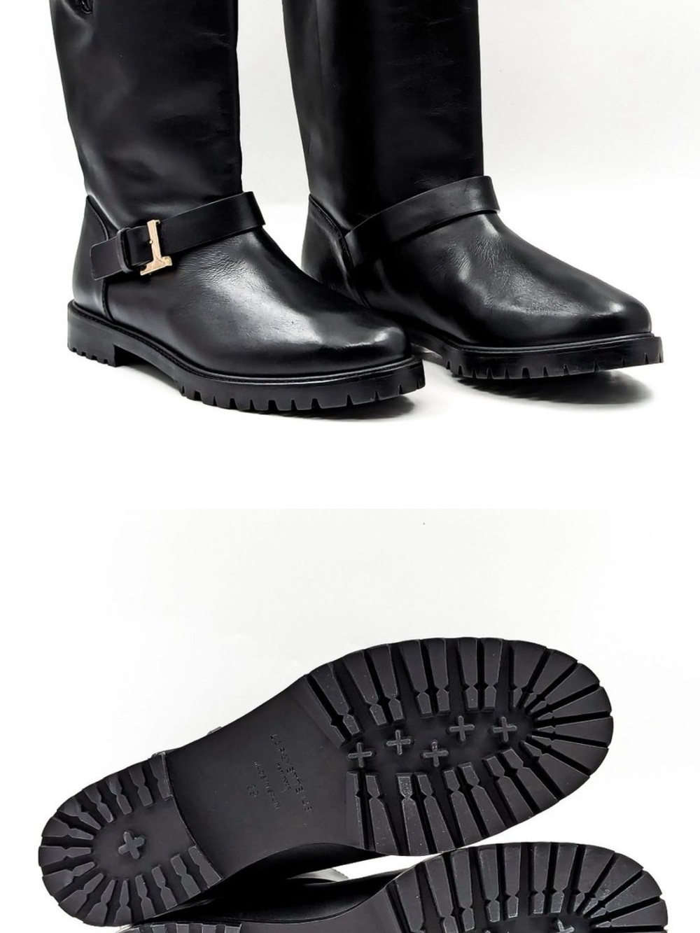 Lafayette 148 New York Black Leather Lug Sole calf Boots